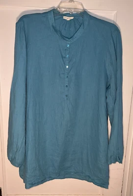 Top túnica Eileen Fisher irlandés lino popover L Lagenlook verde azulado talla XL. d536 Foto 1 de 4