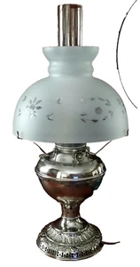 LAMP, Miller & Co, Pedestal Kerosene, Pat.1895, Nickel, Cut Glass, 17.5"t - Picture 1 of 11