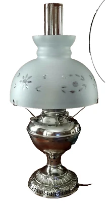 LAMP, Miller & Co, Pedestal Kerosene, Pat.1895, Nickel, Cut Glass, 17.5"t - Image 1 of 4