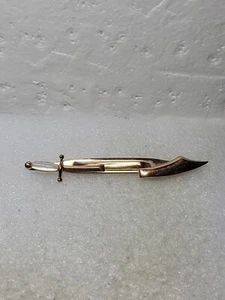 Vintage Gold Tone Swank Tie Bar Sword Motif Mother Of Pearl Inlay Handle - Picture 1 of 5