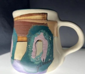 David Gibson Signed Raku Pottery Mug 1980s Memphis Rare Unique - Picture 1 of 9