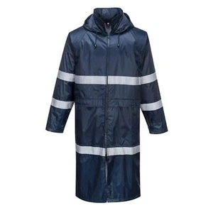 Mens Waterproof Raincoat Reflective Long Rain Jacket w/Hood and Pockets XL Navy - Picture 1 of 3