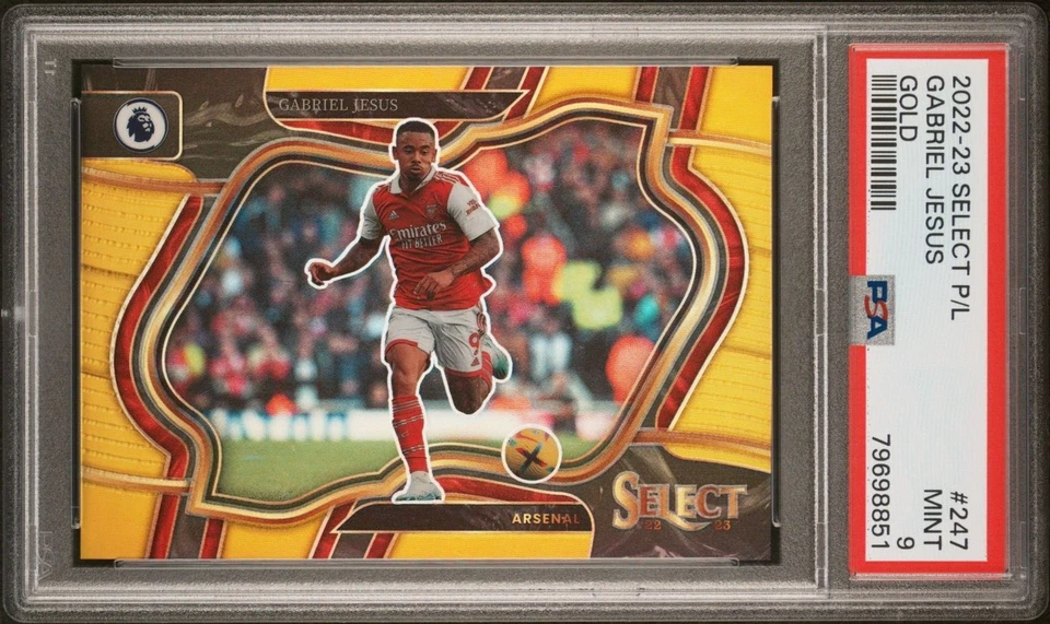 2022-23 Gabriel Jesus Panini Select Field Level Gold Arsenal FC Card 7/10 PSA 9 - Image 1 of 3