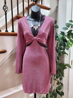 Wild Fable Pink Nylon Cut Out Lurex Long Sleeve Casual Knee Length Dress Large Foto 1 de 4