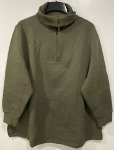 Lands End Women's Waffle 1/4 Zip Pullover Green 2X 20-22W Cotton Blend - Picture 1 of 9