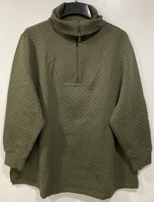 Pullover para mujer Lands End Waffle 1/4 cremallera verde 2X 20-22W mezcla de algodón Foto 1 de 4