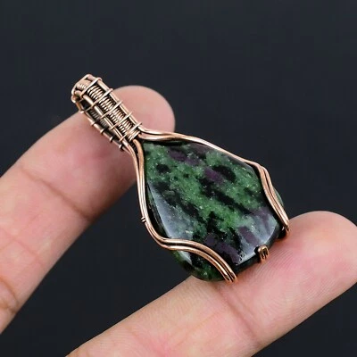 Подарочная женская подвеска ювелирное изделие из медной проволоки с рубином зоизитом LC-314 - Изображение 1 из 4