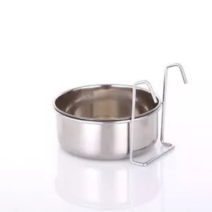 Stainless Steel Feeding Feeder Food Water Bowl with Hook For Bird Parrot Cage - Picture 1 of 11