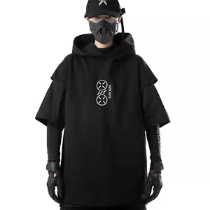 Niepce Japanese Streetwear Sleeveless Hoodie Men Kanji Graphic Hooded Tees - Picture 1 of 39