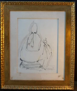 NINO CAFFE - CARDINALE- DISEGNO  SU TELA CON CORNICE DORATA - Imagen 1 de 5