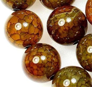 Cuentas sueltas redondas de ónix ágata venas de dragón amarillo natural de 8 mm 15"" - Imagen 1 de 3