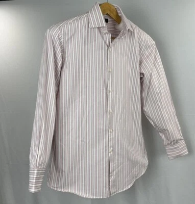 Camisa de vestir con botones J FERRAR para hombre 16 34/35 blanco rosa algodón rayas de lujo Foto 1 de 4