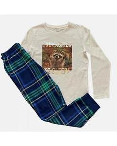 New Xmas Boys Ex F&F Cotton Tartan Flannel Elasticated Waist Full Length pjs set - Picture 1 of 2