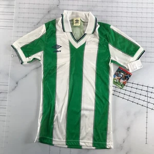 Vintage Umbro Jersey Youth Large White Green Striped Soccer Collared Deadstock - Picture 1 of 16