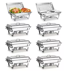 8 QT Edelstahl Chafer Chafing Dish Sets Gastronomie 8er Pack Speisenwärmer Voll - Bild 1 von 7