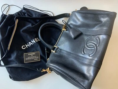 Pre-Owned Chanel Caviar CC Stitch Two-Way Leather Duffle Shoulder Bag BLACK - Image 1 of 4