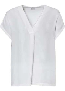 Shirt mit Materialmix Gr. 44/46 Weiß Damen Kurzarmshirt Top Bluse Oberteil Neu - Bild 1 von 1