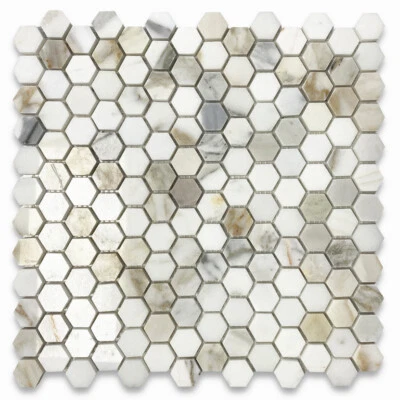 G31XP Calacatta Gold Calcutta Marble 1 inch Hexagon Mosaic Tile Polished - Image 1 of 4