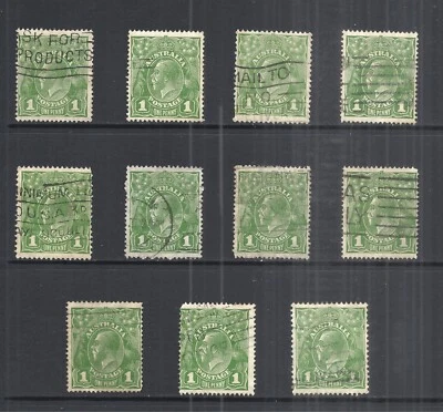 AUSTRÁLIA SCOTT 67 USADO x 11 - 1926 1p GREEN KING GEORGE V EDIÇÕES - Imagem 1 de 2