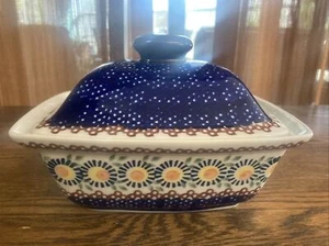 BOLESLAWIEC Polish Pottery - Small RECTANGULAR BAKER SERVING DISH With Lid - Picture 1 of 4