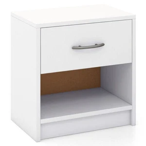 Bedside Table Nightstand with Drawer and Open Storage Shelf-White - Color: White - Picture 1 of 1