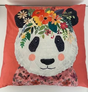 Soft Feel bunter Panda Kissenbezug 45 cm x 45 cm orange Hintergrund - Bild 1 von 1