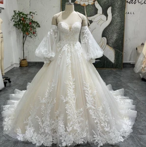 Light Champagne Wedding Dresses Lace Appliques Bridal Gowns Lace-up Sweetheart - Picture 1 of 8