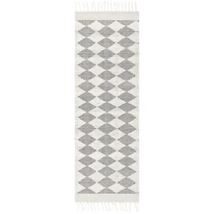nuLOOM Wren Hand Loomed Textured Diamond Wool Tassel Area Rug in Grey - Picture 1 of 10