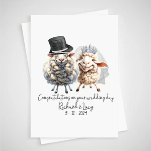 Personalisierte Schaf Hochzeitskarte Glückwunsch Hochzeitstag Nilpferd - Bild 1 von 2