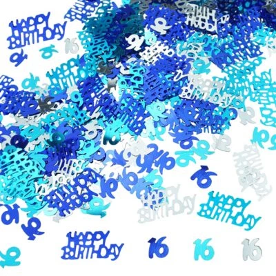 Sweet 16 Birthday Confetti Blue Glitter 16th Metallic Sequins Table Decor - Image 1 of 4