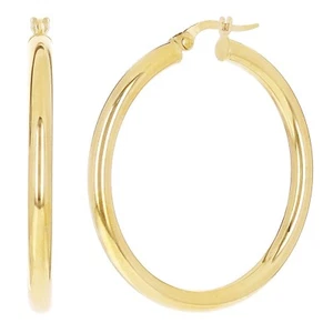 Orecchini a cerchio tondi italiani in oro giallo 14 kt cavi lucidi alti 1,5" 4mm 4,1g - Foto 1 di 5