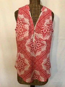 NEW YORK & CO. SOHO - RED WHITE SLEEVELESS ZIPPER BLOUSE - - Picture 1 of 4