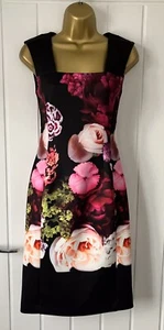 Phase Eight Stunning Black Floral Print Bodycon Zip Back Dress UK8 - Picture 1 of 9