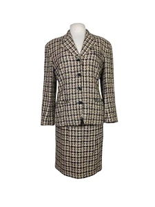 Ann Klein 8 Blazer 10 Skirt Tweed 2 Piece Suit 70s 80s NWT black/tan Piece Suit - Picture 1 of 13