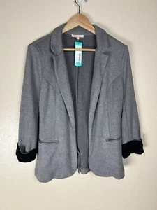 Skies Are Blue M Asa Knit Blazer Grey 3/4 Sleeve Open Front Career - Picture 1 of 4