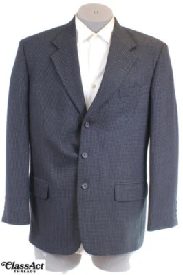 Oscar De La Renta Mens Black Blue Checked  Sport Coat Wool 3 Button 42R - Image 1 of 4