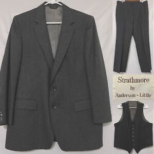 Anderson-Little Strathmore Mens 42R Charcoal Gray Wool 3-Piece Suit Vest Pants