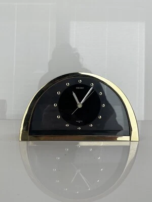 Vintage Bellcore Seiko Half Moon Gold Tone Black Dial Mantle Clock QQZ137G - Image 1 of 4