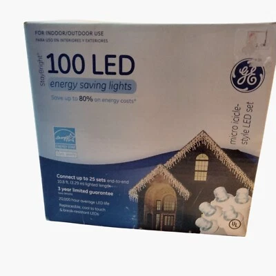 GE Micro Icicle LED Lights Cool White Indoor Outdoor100 Energy Saving  10 Ft - Image 1 of 4