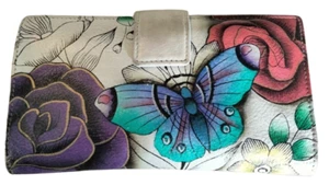 Anna by Anuschka Geldbörse Floral Rosen Schmetterling 12 Fächer für Kreditkarten & DL - Bild 1 von 4