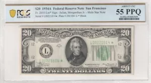 $20 1934-A FRN, Fr. 2055-Lm* SCARCE San Francisco STAR PCGS-B Abt Unc 55PPQ - Picture 1 of 2