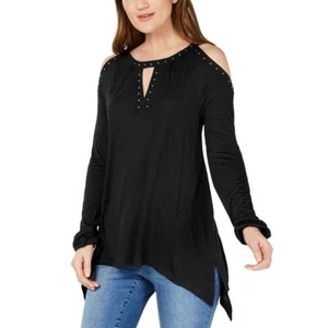 INC NUEVO Para mujeres Negro Tachonado Hombro Frío Blusa Camisa Prenda para el torso XS TEDO - Imagen 1 de 1