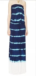 Maxi Vestido Fluido Young Fabulous Broke Azul Blanco Sin Tirantes Tie Dye Para Mujer Pequeño - Imagen 1 de 8