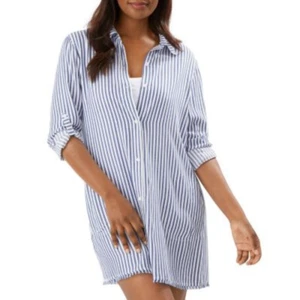 Tommy Bahama Damen Chambray Streifen Boyfriend Schwimmen Cover-Up Shirt S Blau Neu - Bild 1 von 3