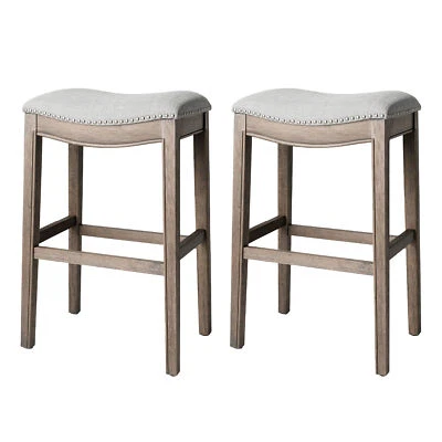 Maven Lane Adrien Saddle Bar Stool 31"H, Reclaimed Oak Finish(Open Box) (2 Pack) - Image 1 of 4