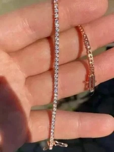3.70Ct Round Cut Natural Diamond 14K Rose Gold Tennis Bracelet For Girlfriend - Picture 1 of 15