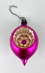 Vintage Shiny Pink Teardrop Indent Glass Christmas Ornament Decoration 3" Poland - Picture 1 of 2