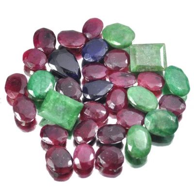 Natural Ruby Sapphire Emerald 300 To 1200 Carats Multi Gems Lot For Jewelry Size - Image 1 of 3