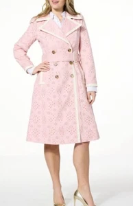 Kathy Ireland Gabrielle Pink Double Breasted Trench Coat Floral Eyelet L Large - Picture 1 of 13