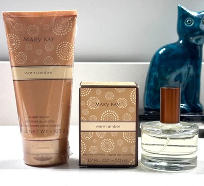 Mary Kay Ámbar Cálido Eau De Toilette Spray 1.7 OZ Exfoliante de azúcar y 6,5 oz. Foto 1 de 4